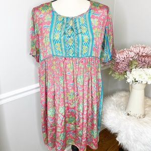 PAANI  Silky Red, blue green boho babydoll  shirt dress